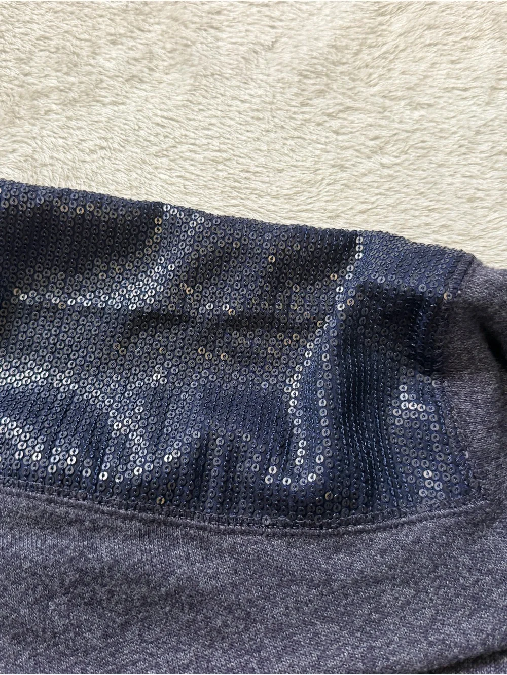 Free People Navy Textured Sequin-Shoulder Pullover